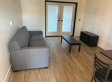 Living room furniture inside a Victory Gardens apartment