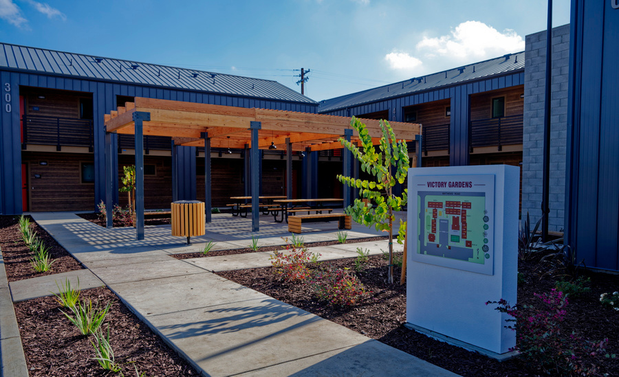Shared courtyard at the Victory Gardens housing community