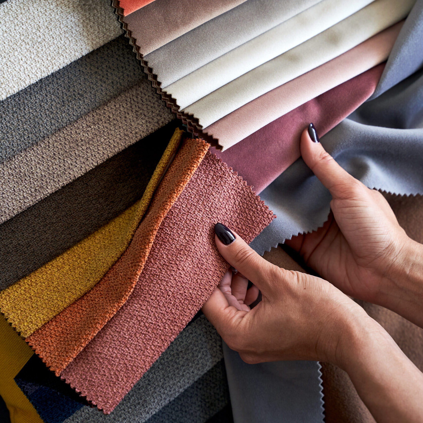 Choosing,Upholstery,Fabric,Color,And,Texture,From,Various,Colorful,Samples